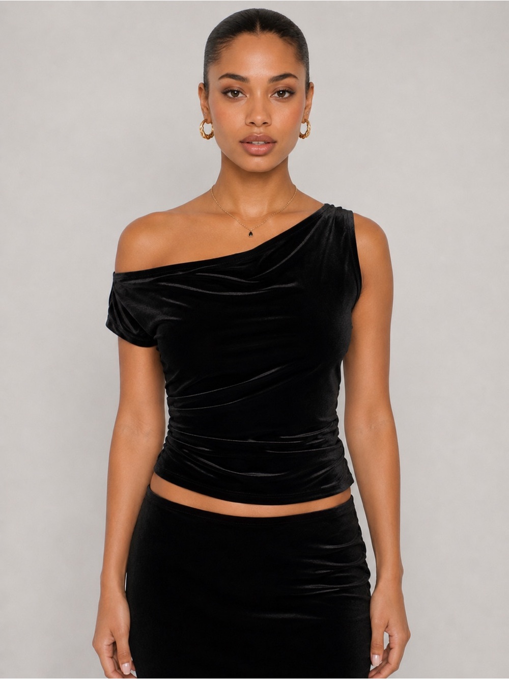 Old Navy Black Velvet Ruched Sleeveless Cowl Neck Top | Size M